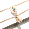 New Fashion Geometric Turquoise Diamond Shell Conch Double Necklace